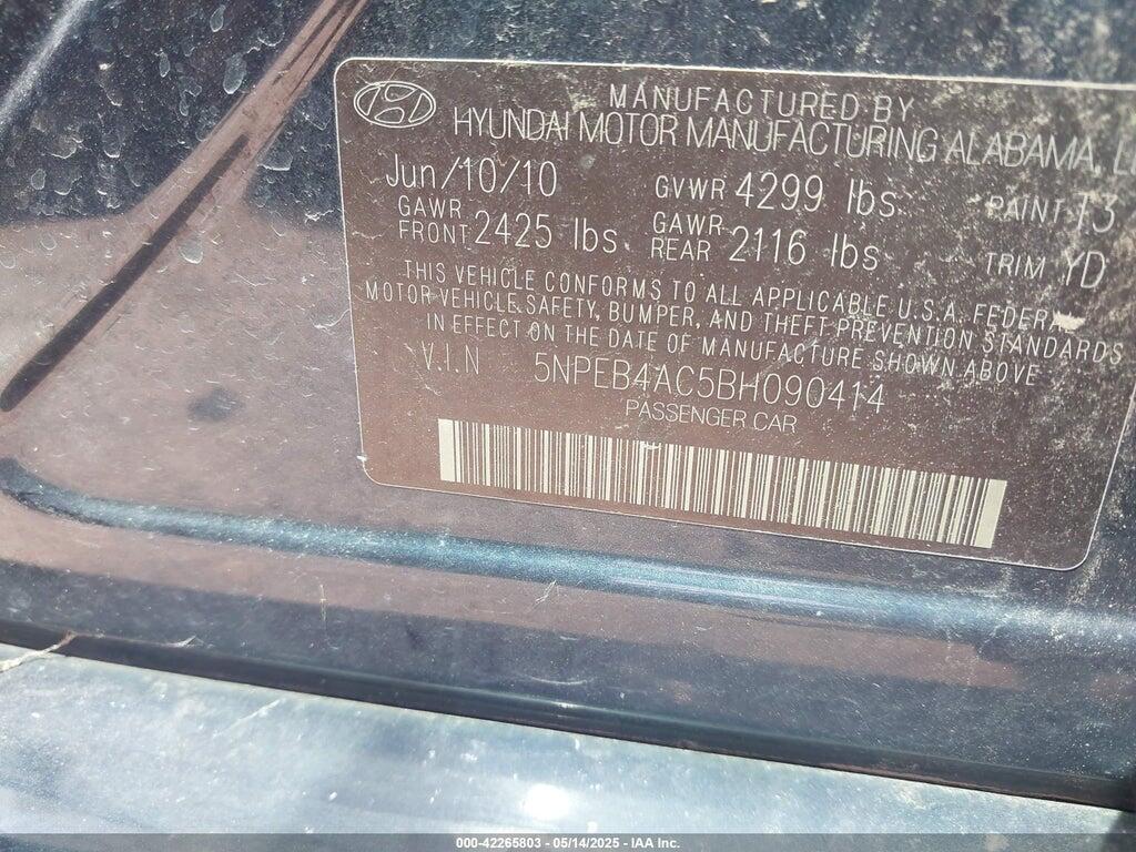 5NPEB4AC5BH090414 2011 HYUNDAI SONATA photo no. 9
