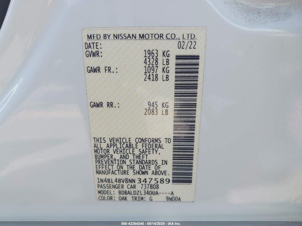 1N4BL4BV8NN347589 2022 NISSAN ALTIMA photo no. 9