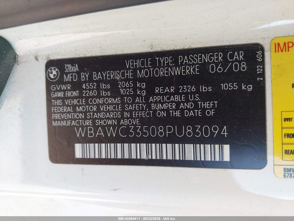 WBAWC33508PU83094 2008 BMW 328XI photo no. 9