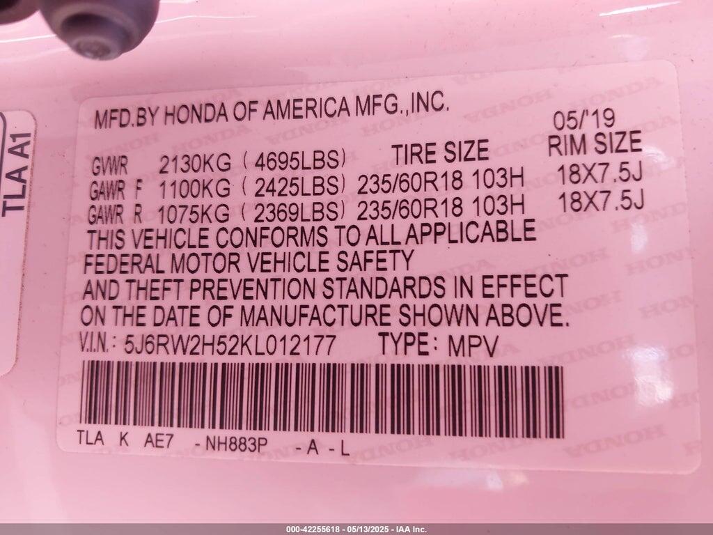 5J6RW2H52KL012177 2019 HONDA CR-V photo no. 9