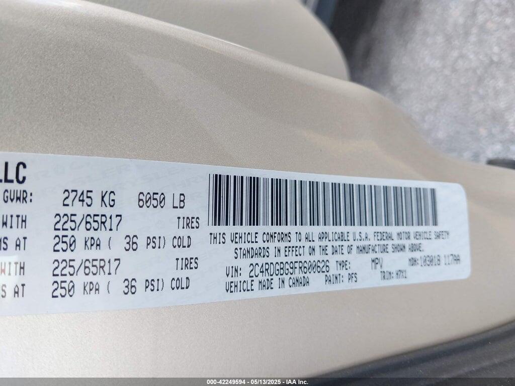 2C4RDGBG9FR600626 2015 DODGE GRAND CARAVAN photo no. 9