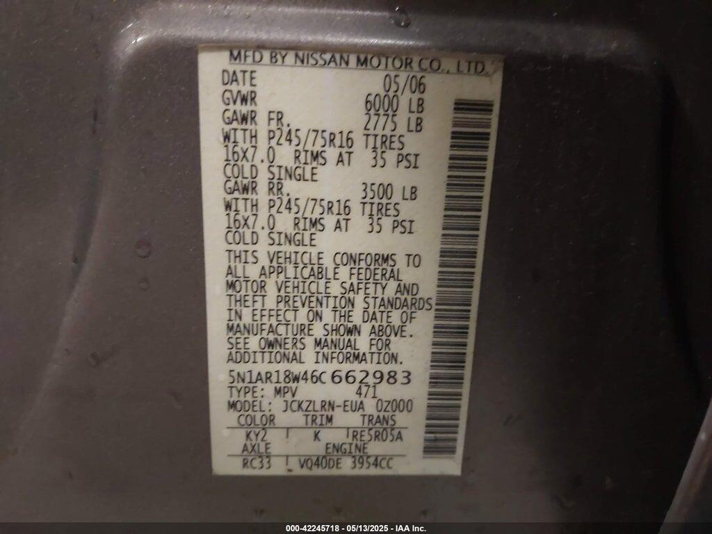 5N1AR18W46C662983 2006 NISSAN PATHFINDER photo no. 9