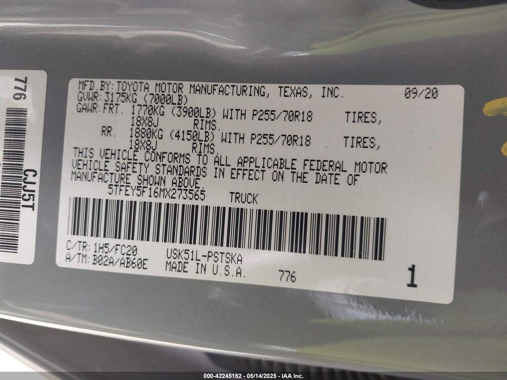 5TFEY5F16MX273565 2021 TOYOTA TUNDRA photo no. 9