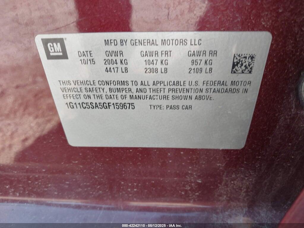 1G11C5SA5GF159675 2016 CHEVROLET MALIBU LIMITED photo no. 9
