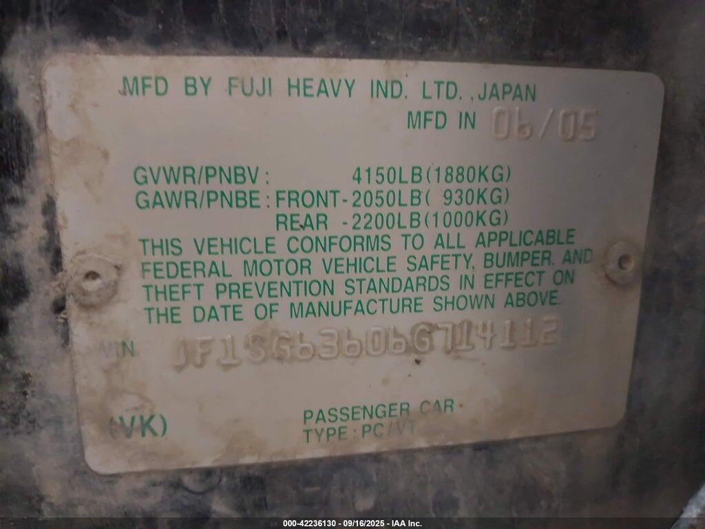 JF1SG63606G714112 2006 SUBARU FORESTER photo no. 9