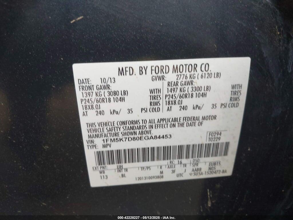 1FM5K7D80EGA84453 2014 FORD EXPLORER photo no. 9