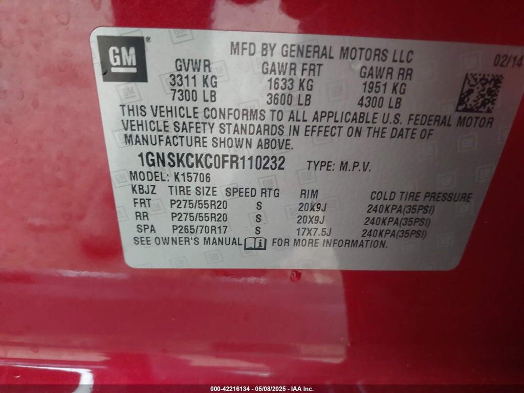 1GNSKCKC0FR110232 2015 CHEVROLET TAHOE photo no. 9