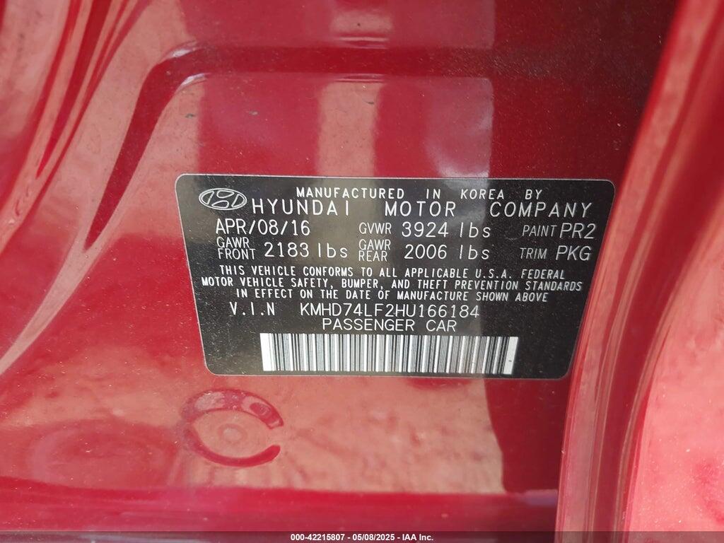 KMHD74LF2HU166184 2017 HYUNDAI ELANTRA photo no. 9