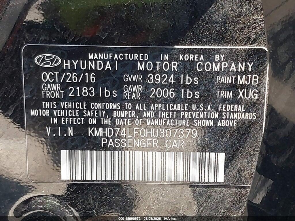 KMHD74LF0HU307379 2017 HYUNDAI ELANTRA photo no. 9