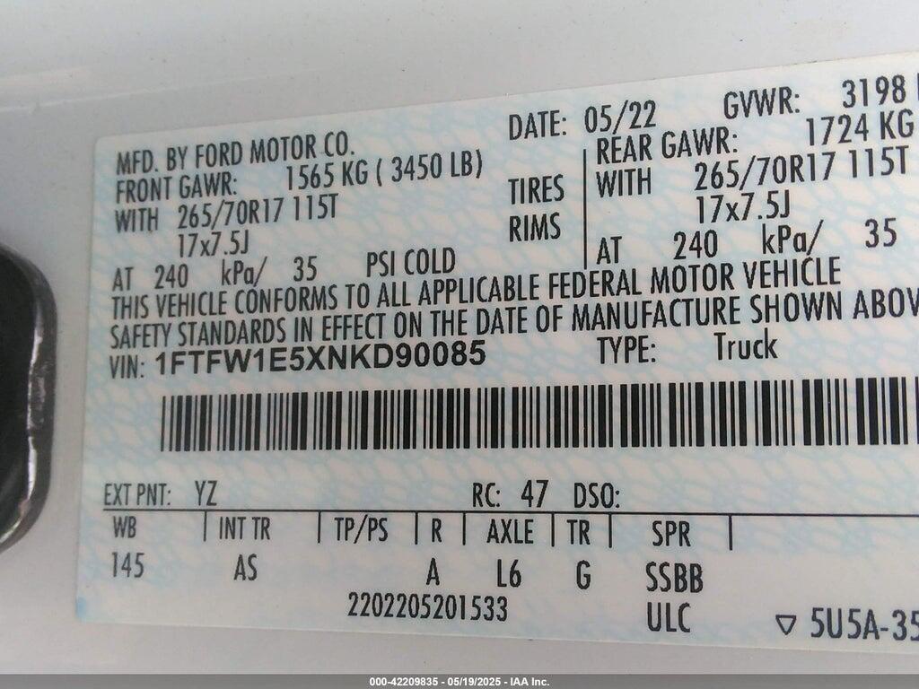 1FTFW1E5XNKD90085 2022 FORD F-150 photo no. 9