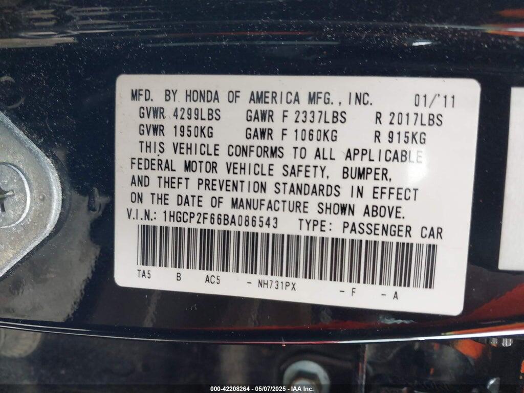 1HGCP2F66BA086543 2011 HONDA ACCORD photo no. 9