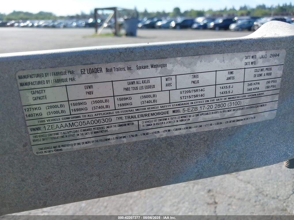1ZEAAAMC05A006309 2005 EAZY LOADER BOAT TRAILER photo no. 9