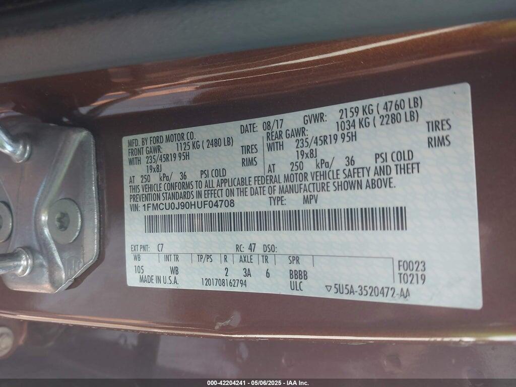 1FMCU0J90HUF04708 2017 FORD ESCAPE photo no. 9