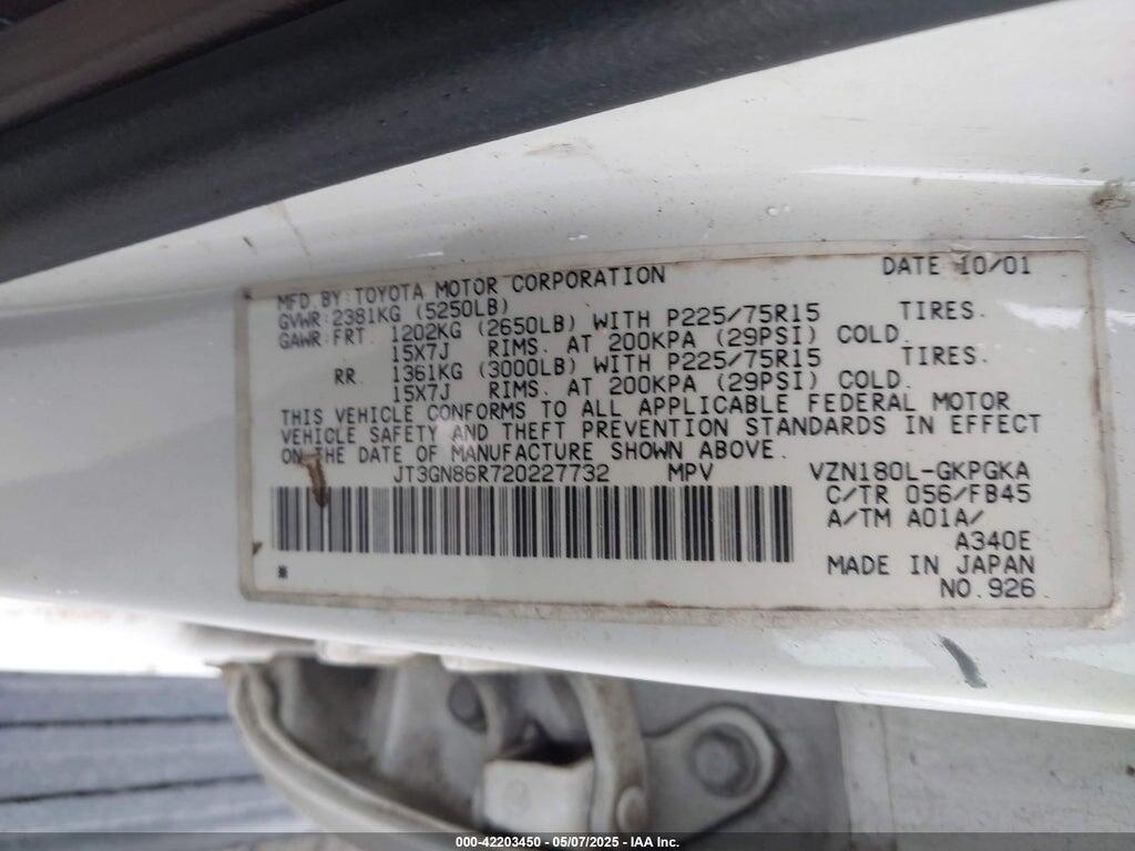 JT3GN86R720227732 2002 TOYOTA 4RUNNER photo no. 9