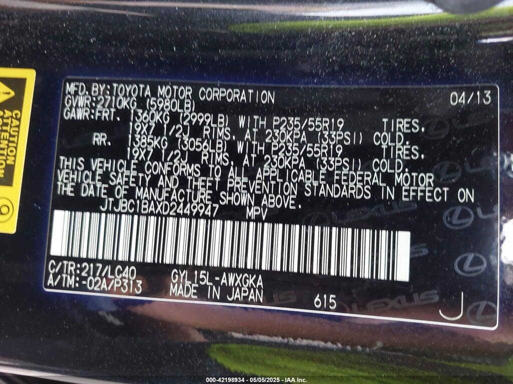 JTJBC1BAXD2449947 2013 LEXUS RX 450H photo no. 9