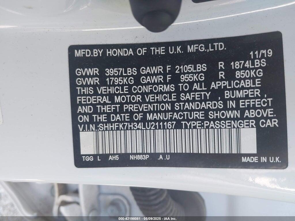 SHHFK7H34LU211167 2020 HONDA CIVIC photo no. 9