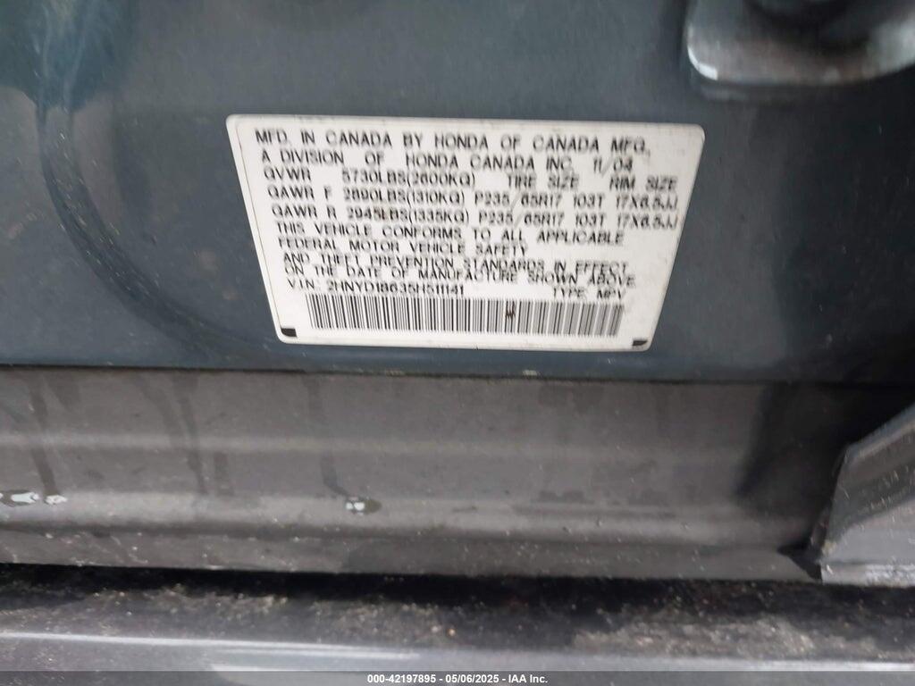 2HNYD18635H511141 2005 ACURA MDX photo no. 9