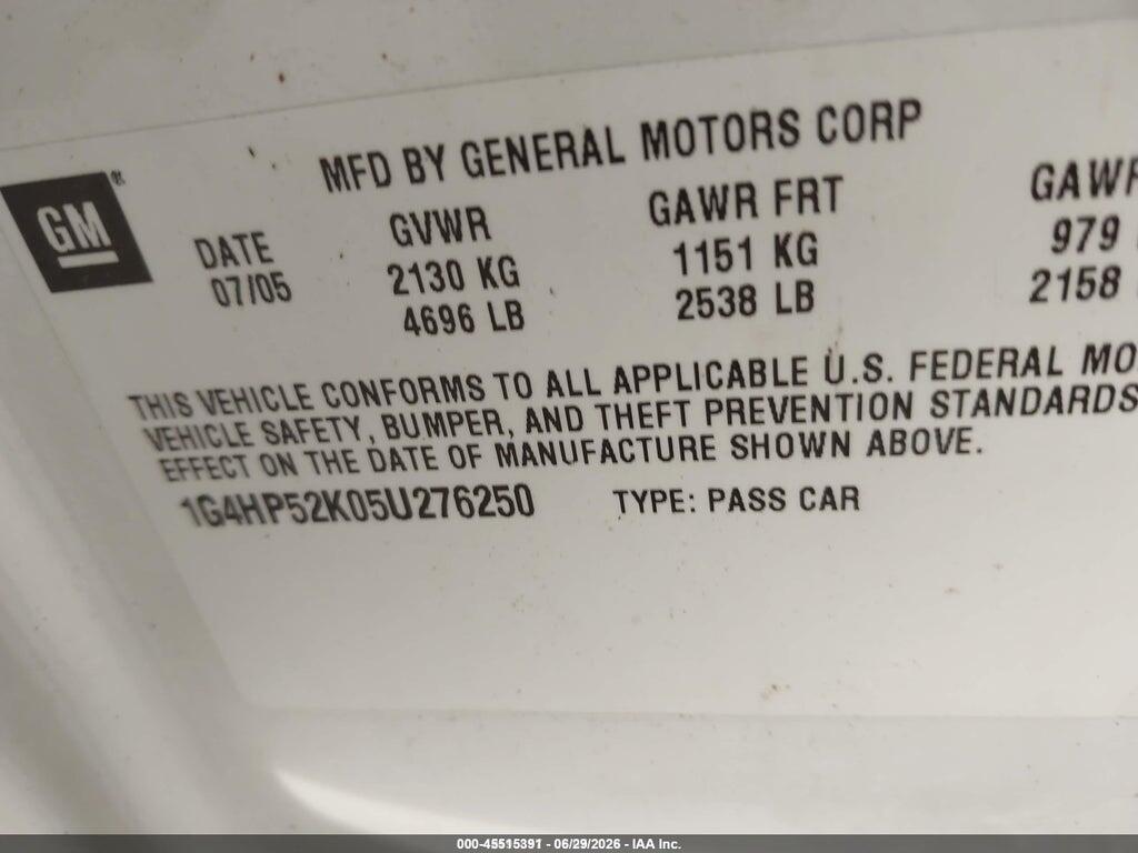 1G4HP52K05U276250 2005 BUICK LESABRE photo no. 9