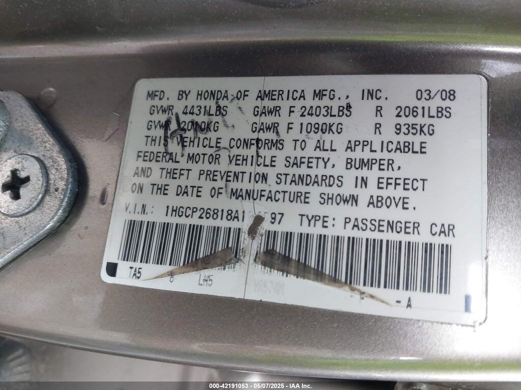 1HGCP26818A104697 2008 HONDA ACCORD photo no. 9