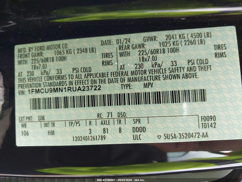 1FMCU9MN1RUA23722 2024 FORD ESCAPE photo no. 9