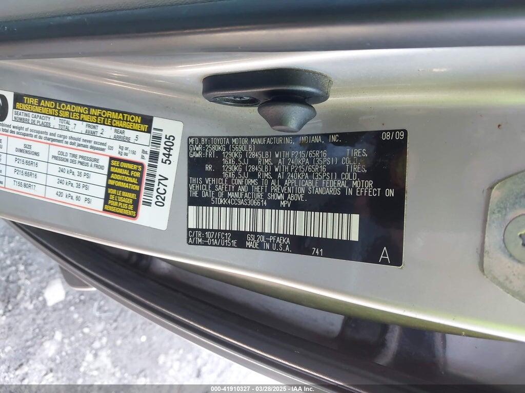 5TDKK4CC9AS306614 2010 TOYOTA SIENNA photo no. 9
