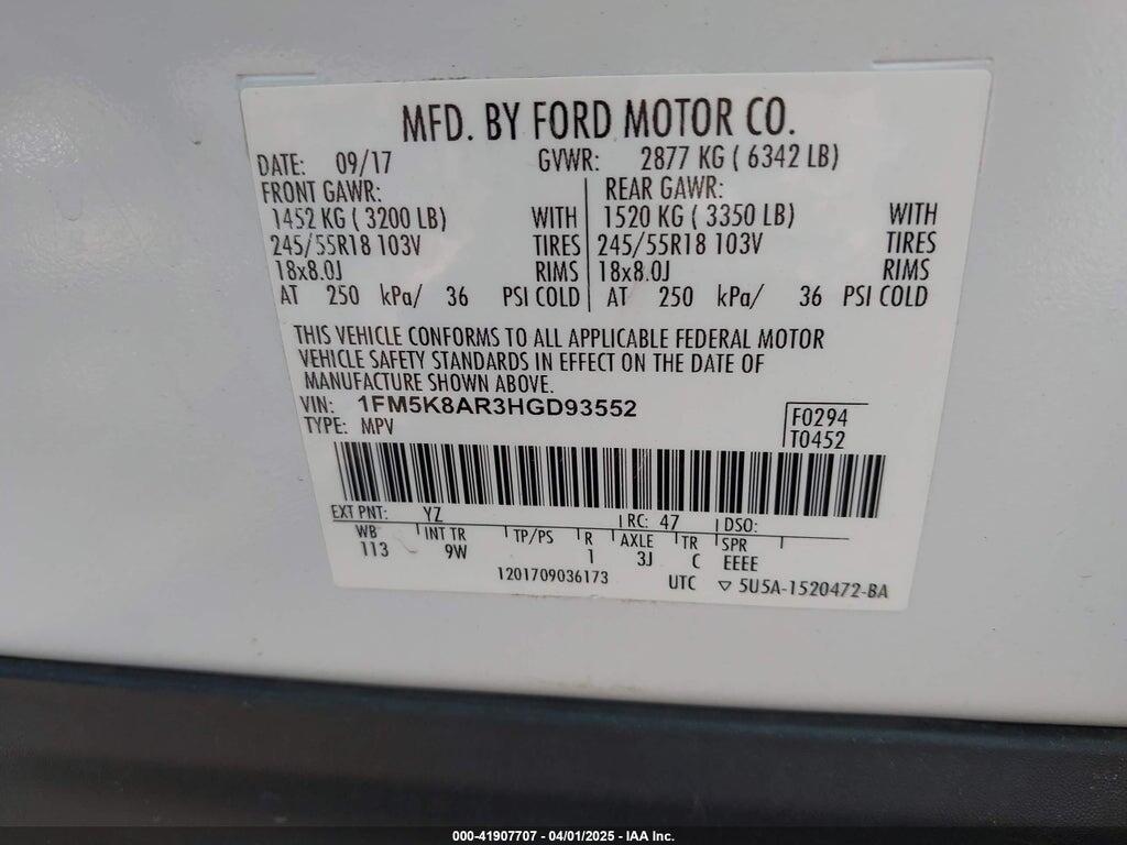 1FM5K8AR3HGD93552 2017 FORD POLICE INTERCEPTOR photo no. 9