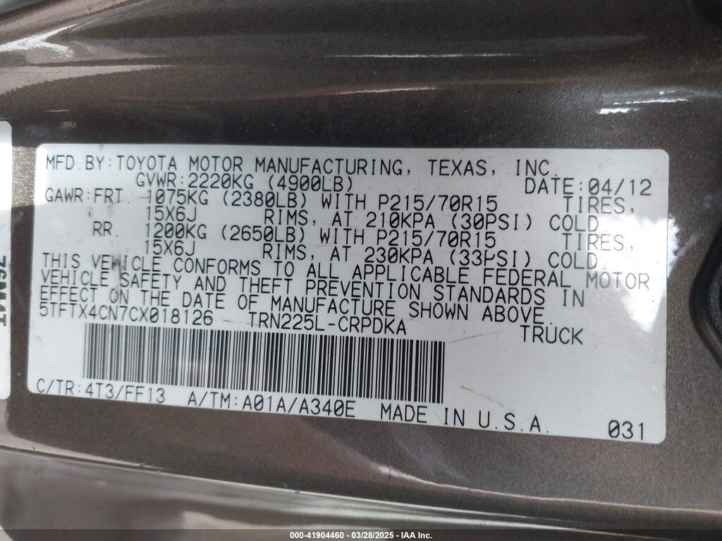 5TFTX4CN7CX018126 2012 TOYOTA TACOMA photo no. 9