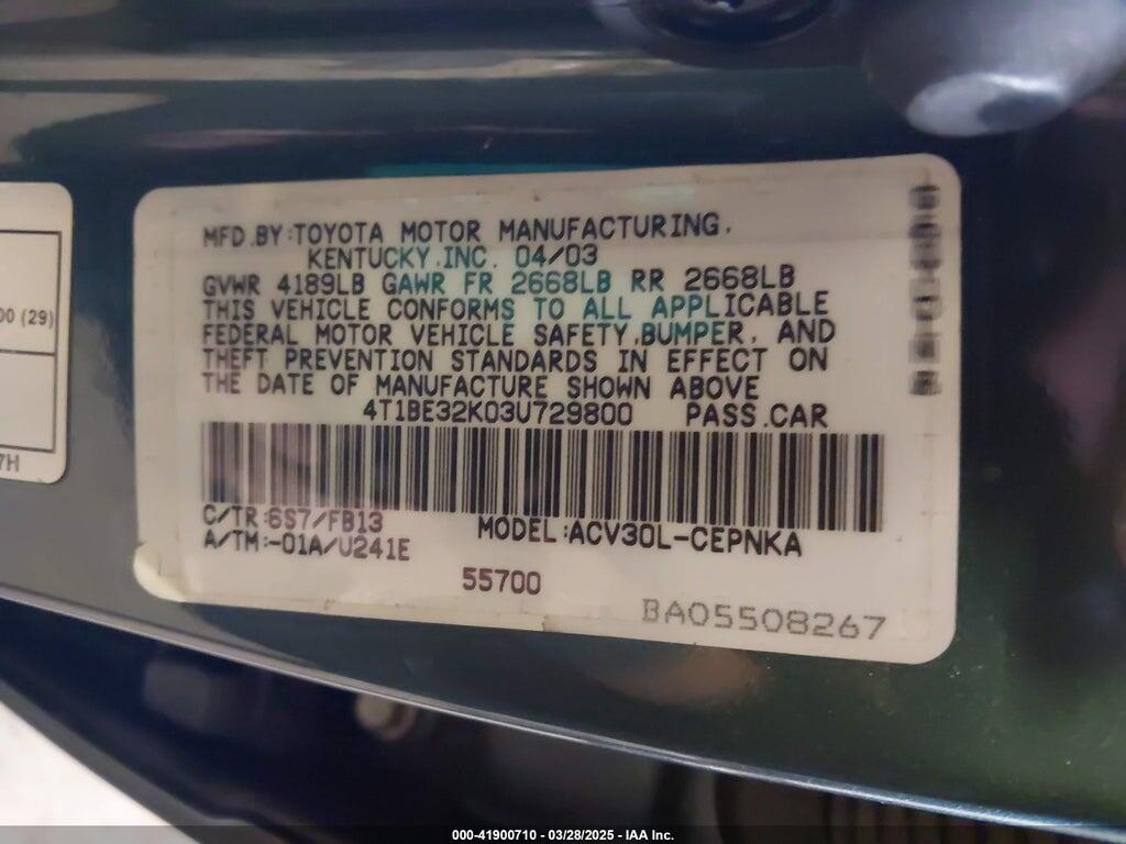 4T1BE32K03U729800 2003 TOYOTA CAMRY photo no. 9
