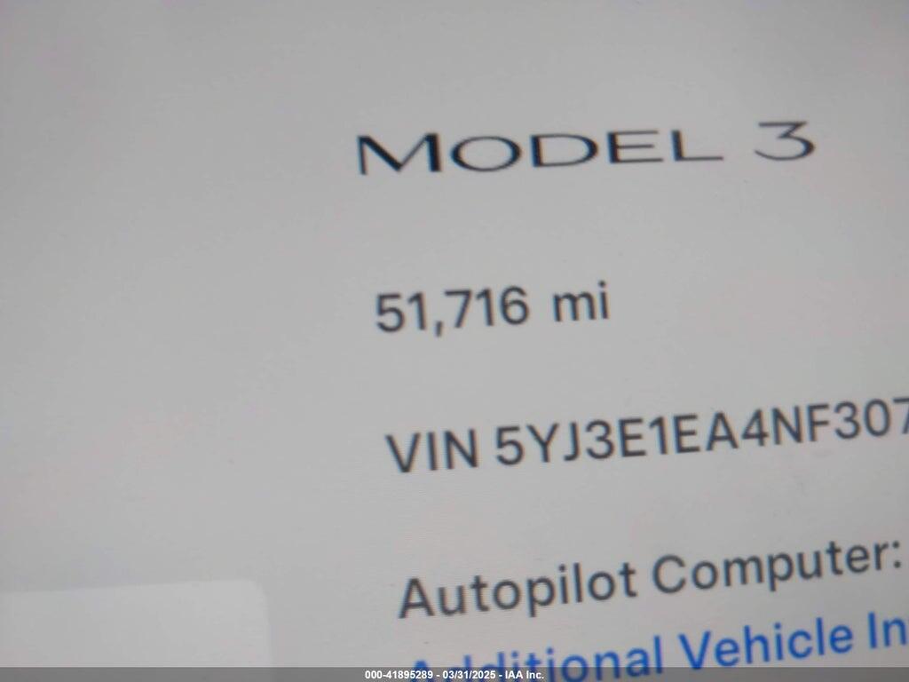 5YJ3E1EA4NF307038 2022 TESLA MODEL 3 photo no. 7