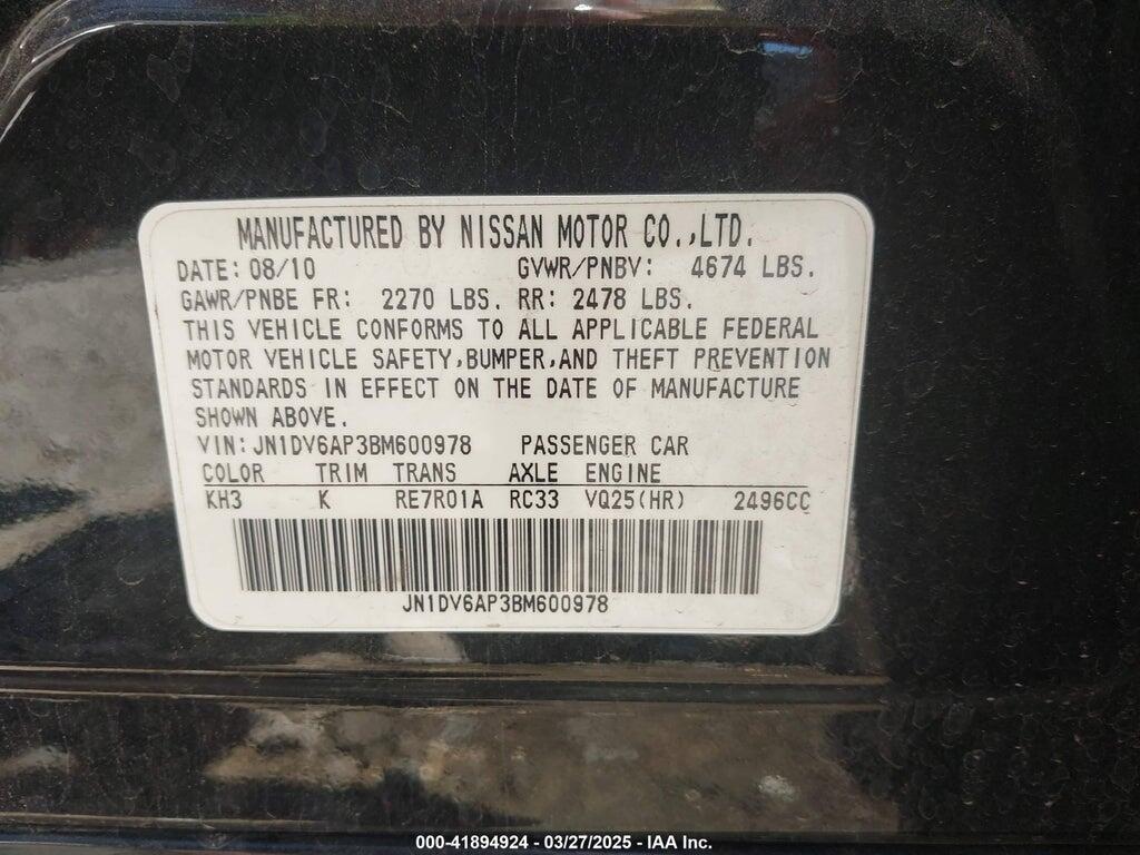 JN1DV6AP3BM600978 2011 INFINITI G25 photo no. 9