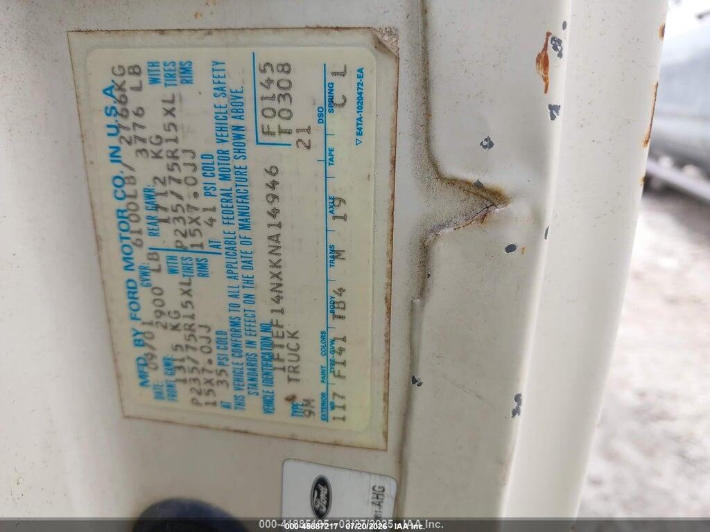 1FTEF14NXKNA14946 1989 FORD F150 photo no. 9