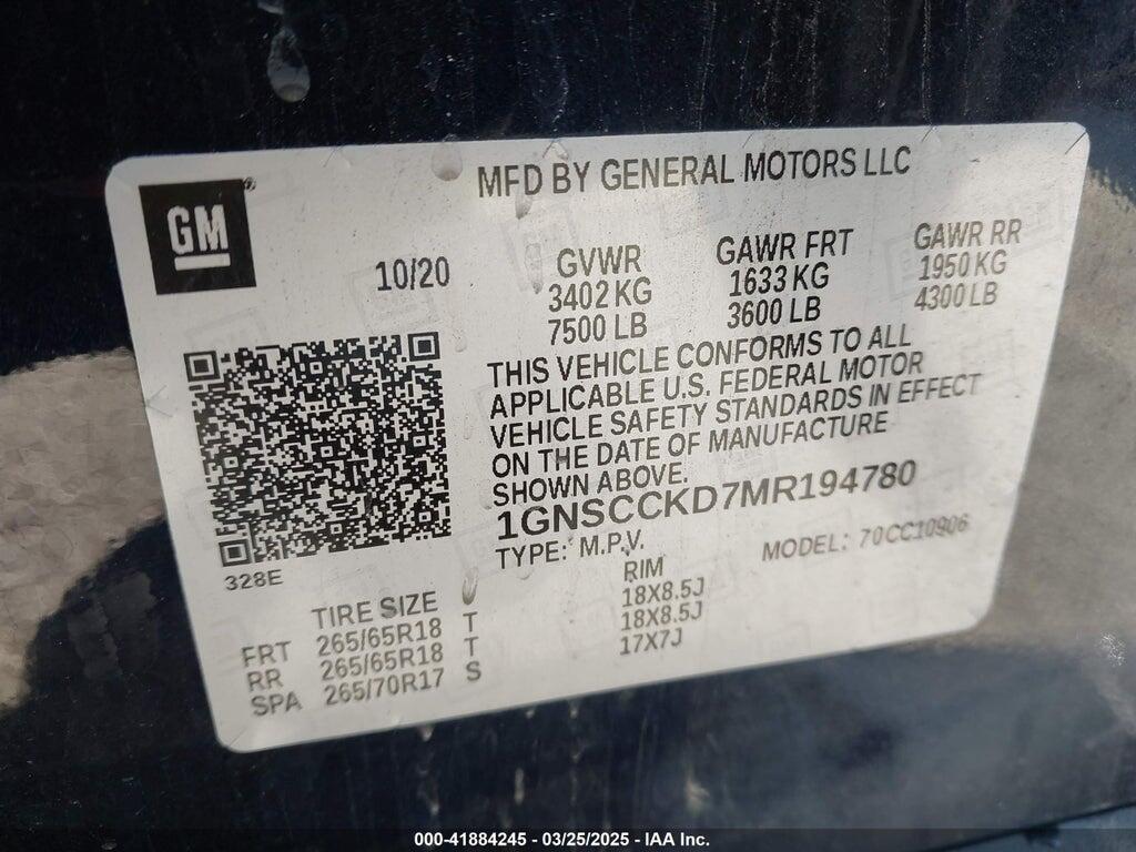 1GNSCCKD7MR194780 2021 CHEVROLET SUBURBAN photo no. 9