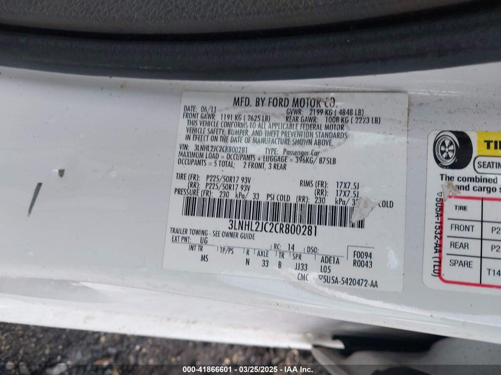 3LNHL2JC2CR800281 2012 LINCOLN MKZ photo no. 9