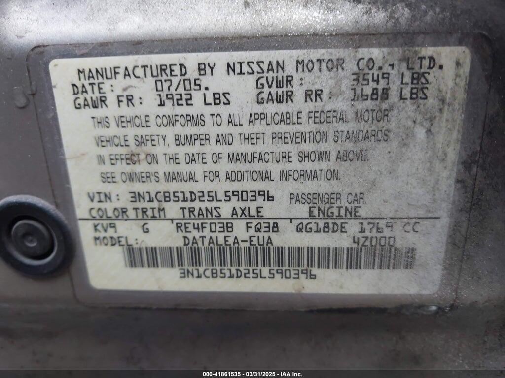 3N1CB51D25L590396 2005 NISSAN SENTRA photo no. 9