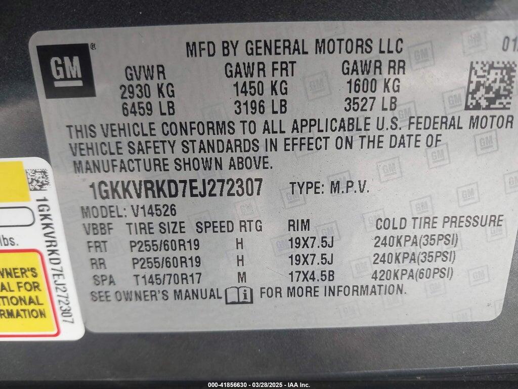 1GKKVRKD7EJ272307 2014 GMC ACADIA photo no. 9