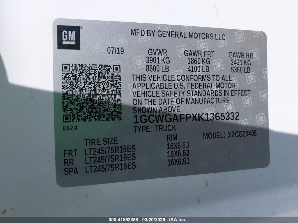 1GCWGAFPXK1365332 2019 CHEVROLET EXPRESS 2500 photo no. 9