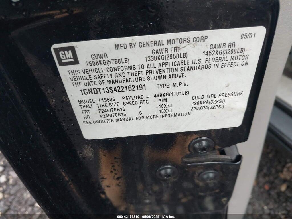 1GNDT13S422162191 2002 CHEVROLET TRAILBLAZER photo no. 9