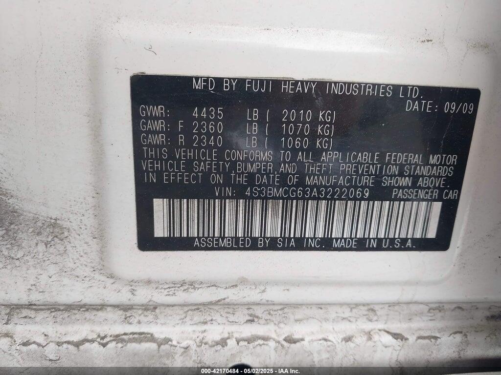 4S3BMCG63A3222069 2010 SUBARU LEGACY photo no. 9