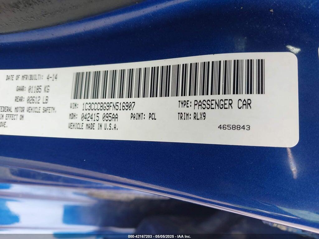 1C3CCCBG9FN516907 2015 CHRYSLER 200 photo no. 9