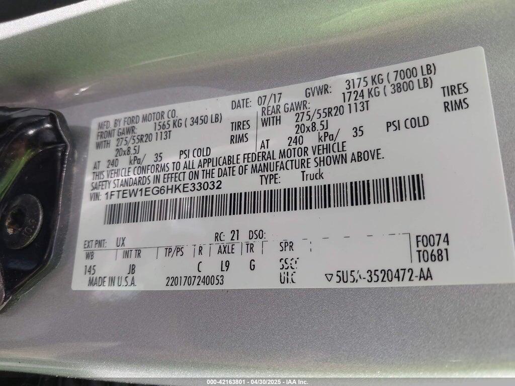 1FTEW1EG6HKE33032 2017 FORD F-150 photo no. 9