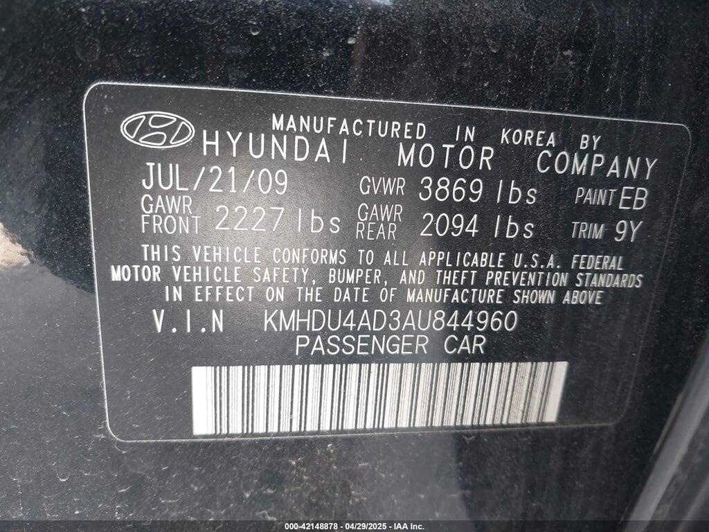 KMHDU4AD3AU844960 2010 HYUNDAI ELANTRA photo no. 9