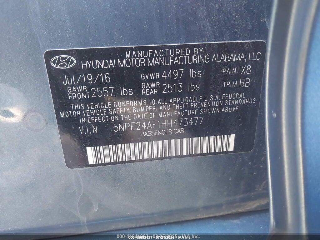 5NPE24AF1HH473477 2017 HYUNDAI SONATA photo no. 9