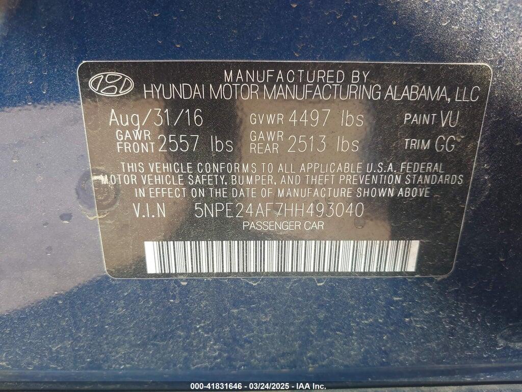 5NPE24AF7HH493040 2017 HYUNDAI SONATA photo no. 9