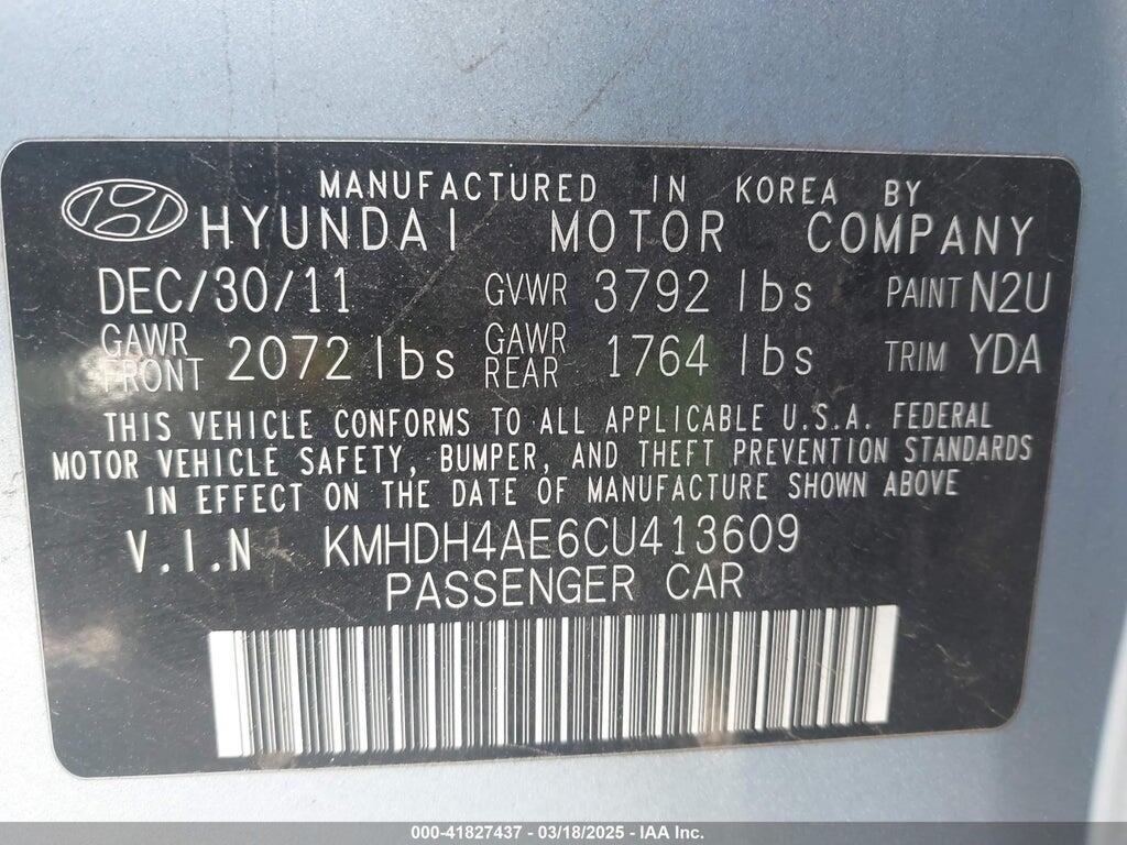 KMHDH4AE6CU413609 2012 HYUNDAI ELANTRA photo no. 9