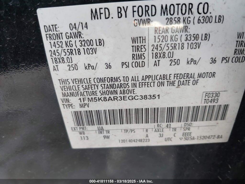 1FM5K8AR3EGC38351 2014 FORD POLICE INTERCEPTOR photo no. 9