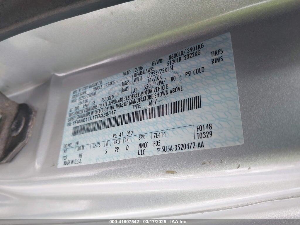 1FMNE11L17DA36817 2007 FORD E-150 photo no. 9