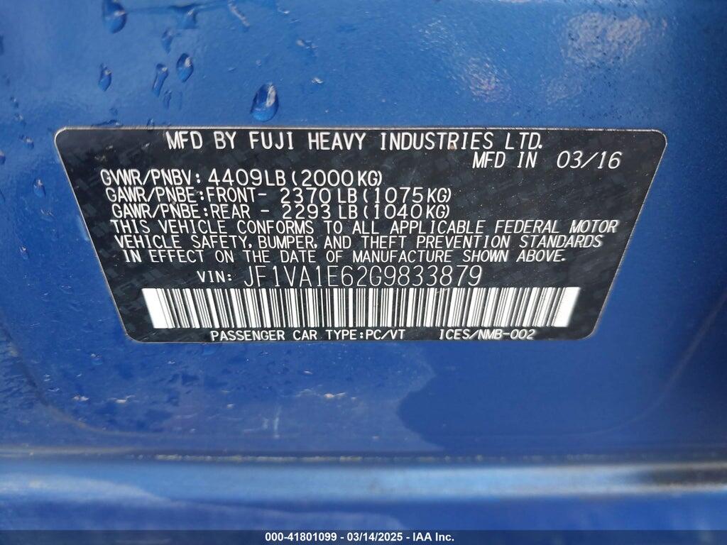JF1VA1E62G9833879 2016 SUBARU WRX photo no. 9