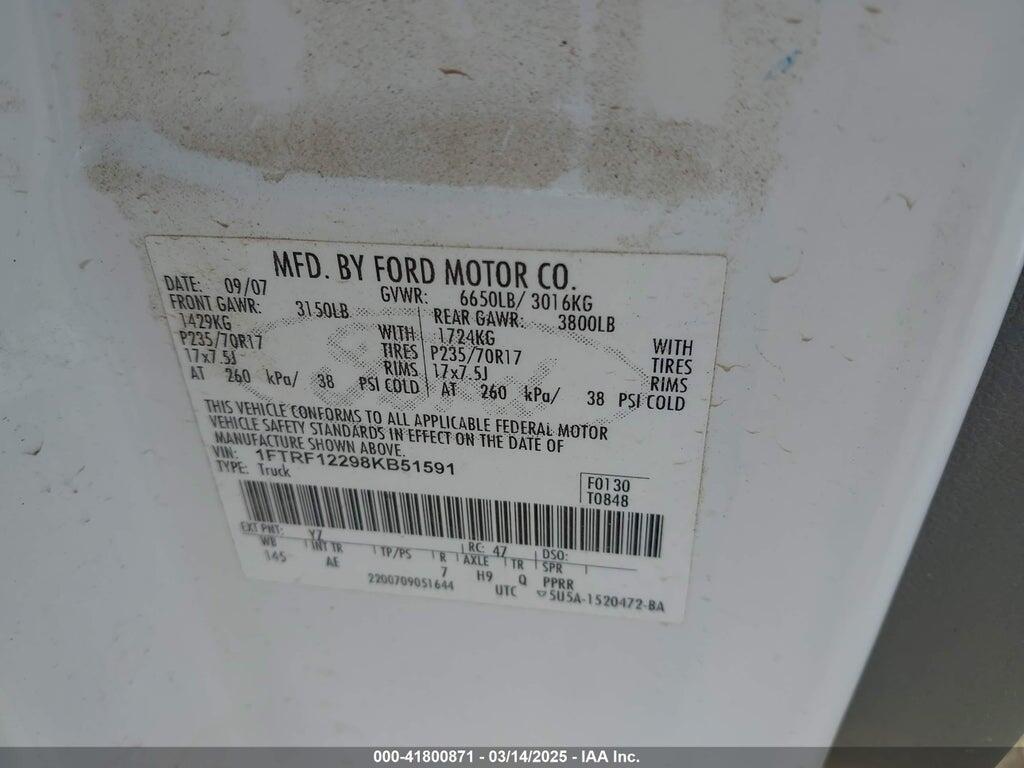 1FTRF12298KB51591 2008 FORD F-150 photo no. 9