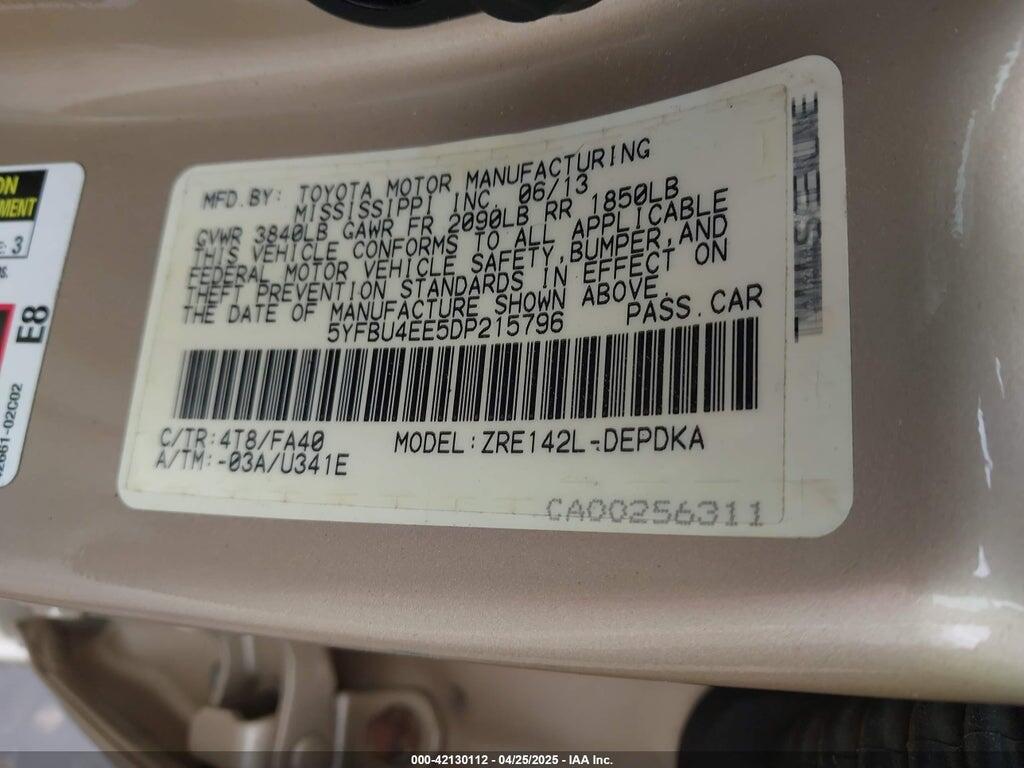 5YFBU4EE5DP215796 2013 TOYOTA COROLLA photo no. 9