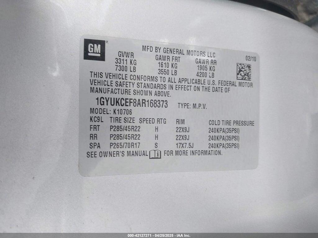 1GYUKCEF8AR168373 2010 CADILLAC ESCALADE photo no. 9